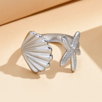 Stainless Steel Vacation Shell Starfish Opening Adjustable Ring