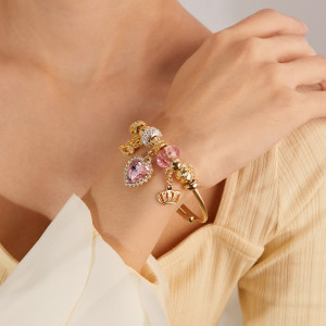 Crown Love Zircon Small Pendant Stainless Steel Bracelet