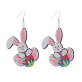 Easter earrings, rabbit flower basket earrings, cute printed Easter eggs, spring wooden earrings