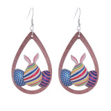 Easter earrings, rabbit flower basket earrings, cute printed Easter eggs, spring wooden earrings