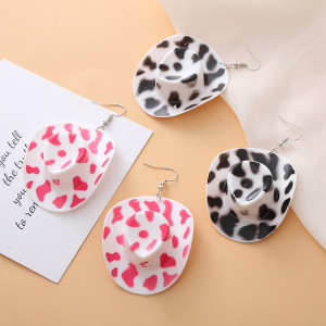 Western Cowboy Tribe Style Earrings Multi Color Cow Pattern Hat Earrings