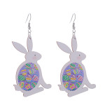 Easter earrings, rabbit flower basket earrings, cute printed Easter eggs, spring wooden earrings