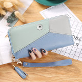 Color blocking splicing long wallet, women's handbag, fashionable large capacity zipper wallet fit 20MM  Snaps button jewelry wholesale