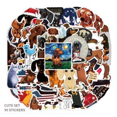 50 cute cartoon sausage dog graffiti stickers, handbags, suitcases, water cups, stationery boxes, waterproof stickers