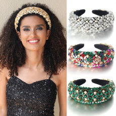 Retro Baroque Crystal Full Set Glass Diamond Pearl Sponge Hair Hoops and Accessories