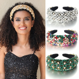Retro Baroque Crystal Full Set Glass Diamond Pearl Sponge Hair Hoops and Accessories