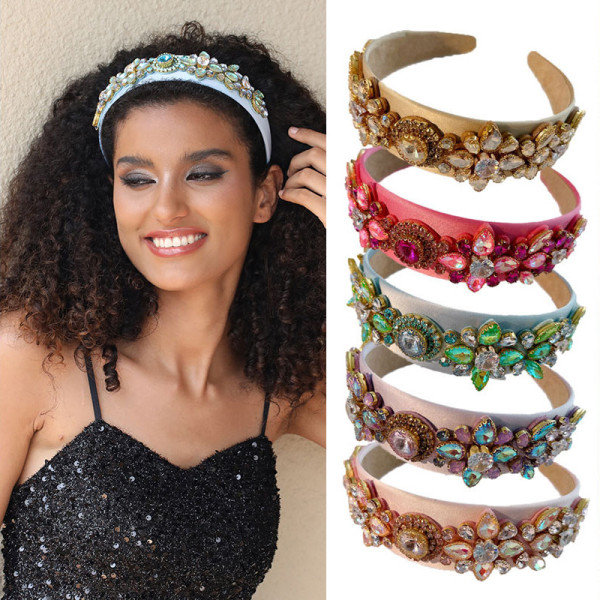 Retro Sponge Glass Diamond Super Flash Head Hoop Hair Ornament