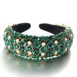 Retro Baroque Crystal Full Set Glass Diamond Pearl Sponge Hair Hoops and Accessories