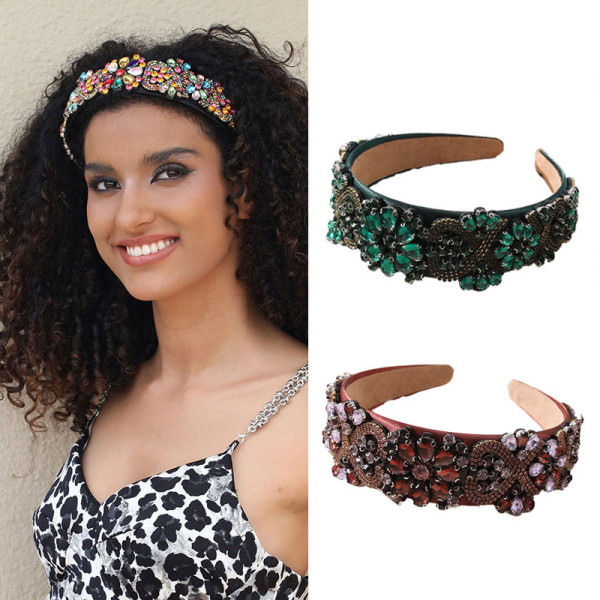 Water Diamond Flower Cross Baroque Wide Edge Headband Hair Ornament