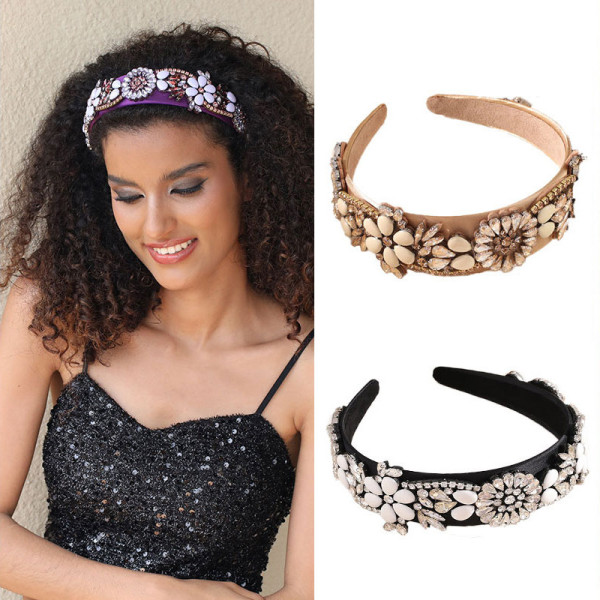 Retro Baroque Palace Style Flower Hair Hoops and Water Diamond Hair Accessories