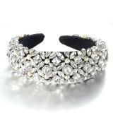 Retro Baroque Crystal Full Set Glass Diamond Pearl Sponge Hair Hoops and Accessories