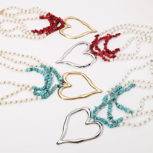 Multi layered Love Beaded Pearl Turquoise Necklace
