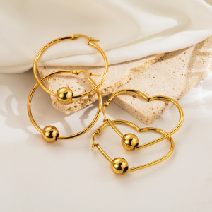 Stainless steel Love Gold Ball Circle Earrings