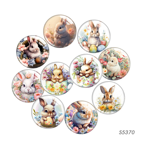 20MM rabbit Print glass snap button charms