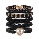 Fashionable hollowed out love for the Virgin Mary of religion handmade woven bracelet set with multiple layered layered diamond inlaid bracelets