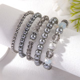 Mother's Day Gift Fashionable and Minimalist Crystal Beaded Elastic Bracelet Set with Multi layer Layered Pearl Bracelet 5-piece Set