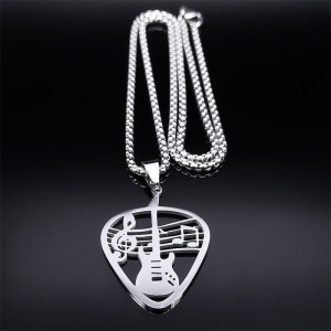 Guitar Paddle Pendant Necklace Stainless Steel Punk Rock Music Note Necklace Jewelry