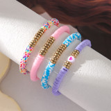 Multi layered acrylic heart-shaped beaded bracelet set of 4 pieces, Bohemian colored soft ceramic elastic bracelet