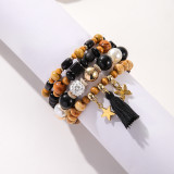 Wooden Bead Tassel Bracelet Set Bohemian Colorful Beaded Star Butterfly Pendant Diamond Ball Bracelet