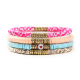 Multi layered acrylic heart-shaped beaded bracelet set of 4 pieces, Bohemian colored soft ceramic elastic bracelet