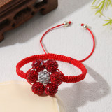 Flower woven full diamond clay ball string beads with adjustable bracelet