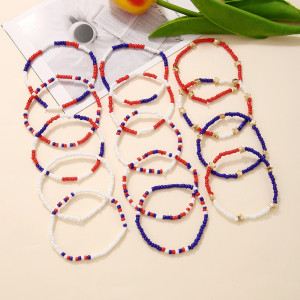 American Independence Day Rice Ball Handmade Beaded Bracelet Star Multi layered Bracelet Set