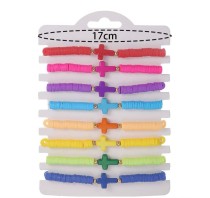 Bohemian Cross Bracelet Set of Eight Solid Color Soft Ceramic Elastic Bracelets