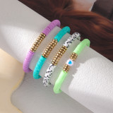 Multi layered acrylic heart-shaped beaded bracelet set of 4 pieces, Bohemian colored soft ceramic elastic bracelet