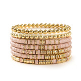 Bohemian style solid color soft clay bracelet 7-piece set with multi-layer stacked round bead beaded elastic bracelet