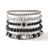Mother's Day Gift Fashionable and Minimalist Crystal Beaded Elastic Bracelet Set with Multi layer Layered Pearl Bracelet 5-piece Set