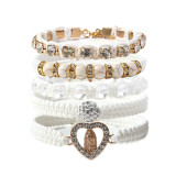 Fashionable hollowed out love for the Virgin Mary of religion handmade woven bracelet set with multiple layered layered diamond inlaid bracelets