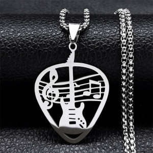 Guitar Paddle Pendant Necklace Stainless Steel Punk Rock Music Note Necklace Jewelry
