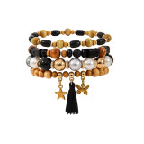 Wooden Bead Tassel Bracelet Set Bohemian Colorful Beaded Star Butterfly Pendant Diamond Ball Bracelet