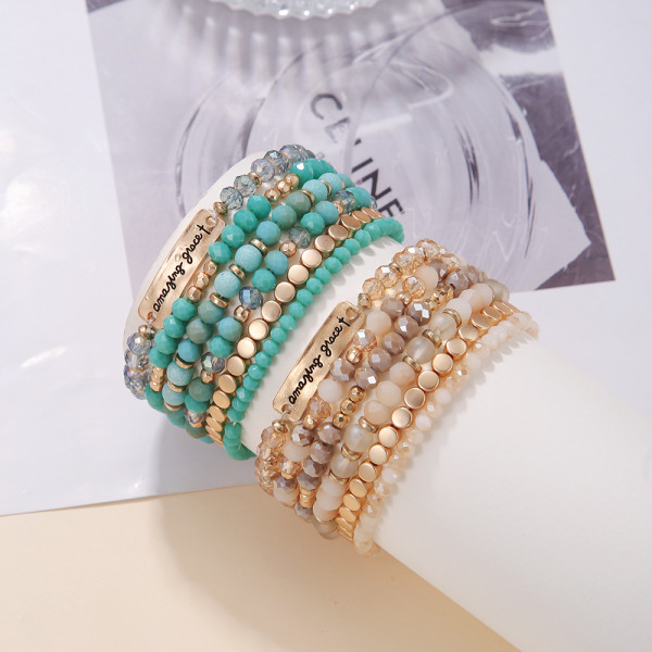 Crystal Beaded Bracelet 6-piece Combination Set Fashion Colorful Elastic Bracelet