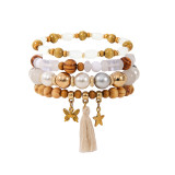 Wooden Bead Tassel Bracelet Set Bohemian Colorful Beaded Star Butterfly Pendant Diamond Ball Bracelet