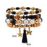 Wooden Bead Tassel Bracelet Set Bohemian Colorful Beaded Star Butterfly Pendant Diamond Ball Bracelet