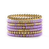 Bohemian style solid color soft clay bracelet 7-piece set with multi-layer stacked round bead beaded elastic bracelet