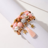 Wooden Bead Tassel Bracelet Set Bohemian Colorful Beaded Star Butterfly Pendant Diamond Ball Bracelet
