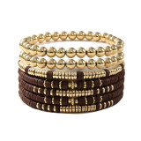 Bohemian style solid color soft clay bracelet 7-piece set with multi-layer stacked round bead beaded elastic bracelet