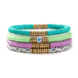 Multi layered acrylic heart-shaped beaded bracelet set of 4 pieces, Bohemian colored soft ceramic elastic bracelet