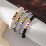 Multi layered acrylic heart-shaped beaded bracelet set of 4 pieces, Bohemian colored soft ceramic elastic bracelet