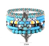 Bullhead Cactus Bracelet Set Bohemian Multi layered Western Women's Jeans Turquoise Elastic Bracelet