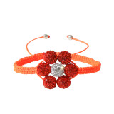 Flower woven full diamond clay ball string beads with adjustable bracelet