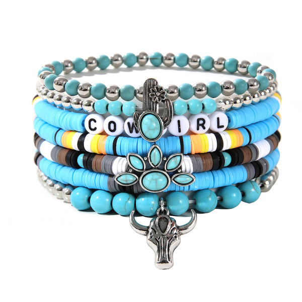 Bullhead Cactus Bracelet Set Bohemian Multi layered Western Women's Jeans Turquoise Elastic Bracelet