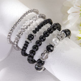 Mother's Day Gift Fashionable and Minimalist Crystal Beaded Elastic Bracelet Set with Multi layer Layered Pearl Bracelet 5-piece Set