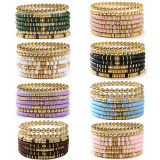 Bohemian style solid color soft clay bracelet 7-piece set with multi-layer stacked round bead beaded elastic bracelet