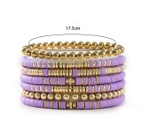 Bohemian style solid color soft clay bracelet 7-piece set with multi-layer stacked round bead beaded elastic bracelet