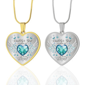 Stainless steel father angel daughter love drop glue necklace