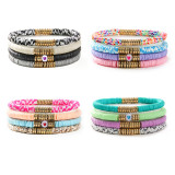 Multi layered acrylic heart-shaped beaded bracelet set of 4 pieces, Bohemian colored soft ceramic elastic bracelet