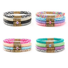 Multi layered acrylic heart-shaped beaded bracelet set of 4 pieces, Bohemian colored soft ceramic elastic bracelet